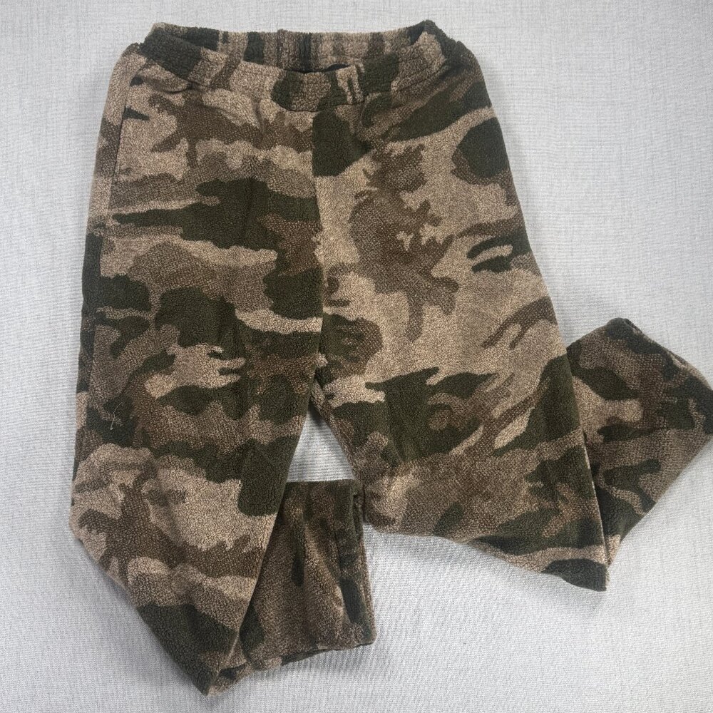 Cabela's Fleece Camouflage Pants Pull-On USA Made Green Brown Lined Size XL